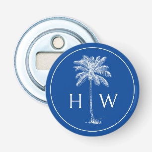 Blue and White Palm Palmetto Tree Monogram Bottle Opener