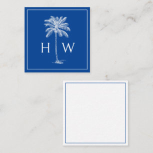 Blue and White Palm Palmetto Tree Monogram Card