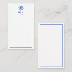 Blue and White Palm Palmetto Tree Monogram Card