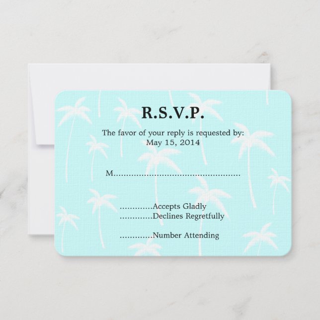 Blue and White Palm Trees Wedding RSVP (Front)