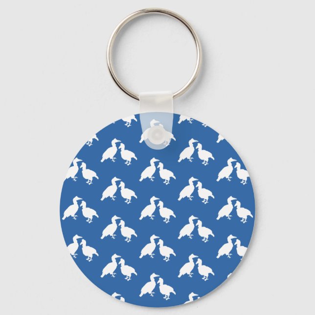 Blue and White Pattern of Birds. Key Ring (Front)