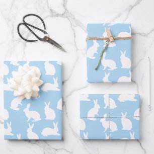 Blue And White Pattern Of Cute Bunnies Cute Easter Wrapping Paper Sheet