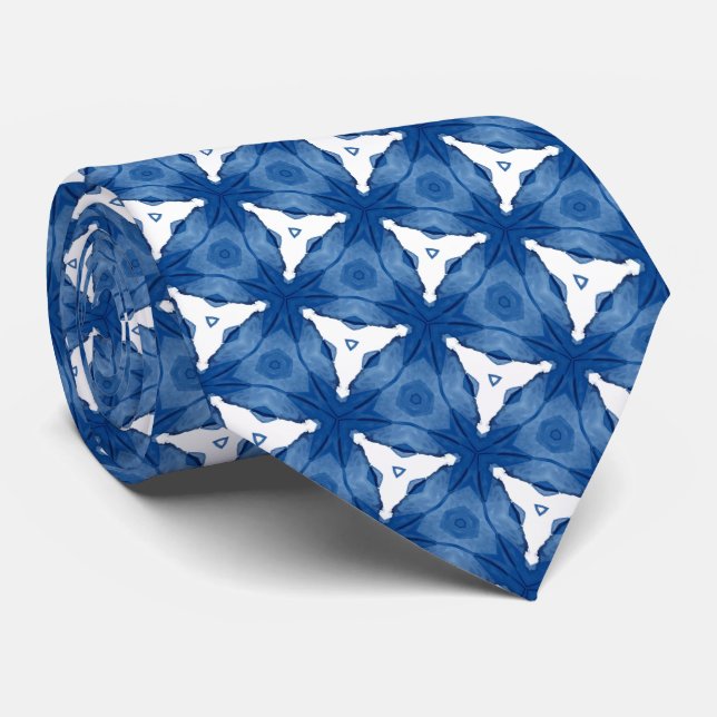 Blue and White Pattern  Tie (Rolled)