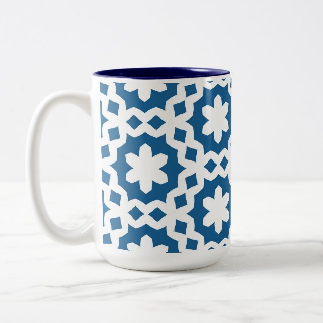 Blue and White Pattern Two-Tone Coffee Mug (Left)