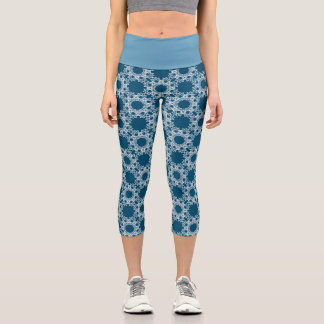 Blue and White Patterned Yoga Capris by Joya Eve