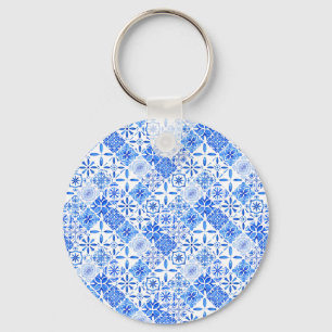 Blue and white patterned zellige   Azulego Lifesty Key Ring
