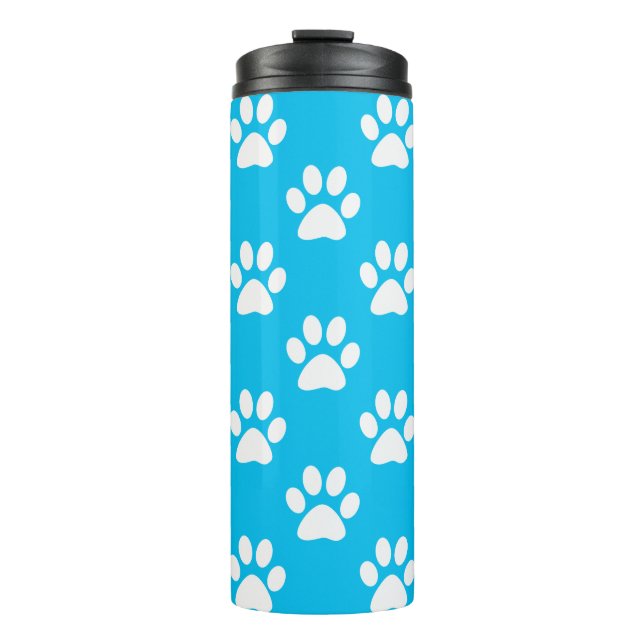 Blue and white paw prints pattern thermal tumbler (Front)