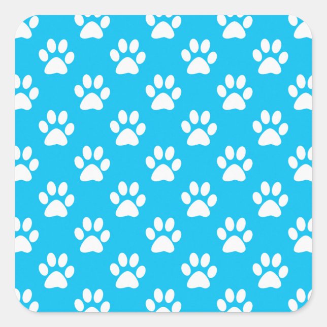 Blue and white paws pattern square sticker (Front)