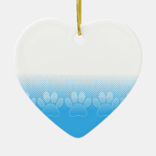 Blue And White Paws With Newsprint Background Ceramic Tree Decoration