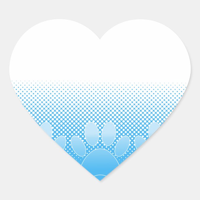 Blue And White Paws With Newsprint Background Heart Sticker (Front)