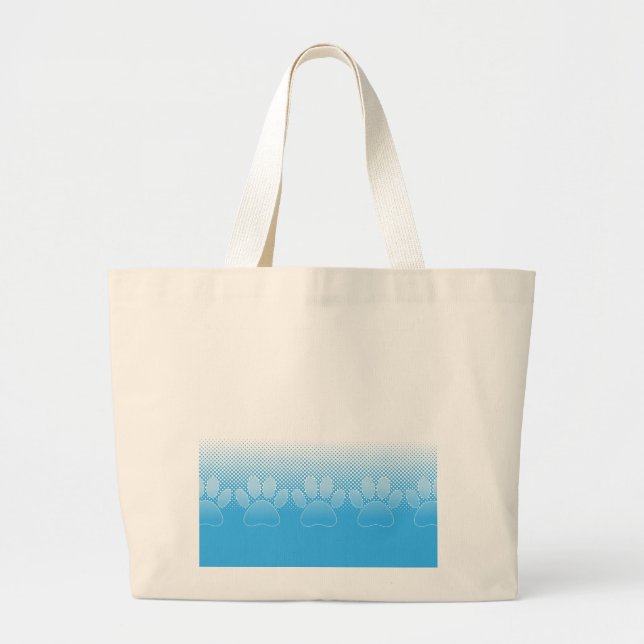 Blue And White Paws With Newsprint Background Large Tote Bag (Front)