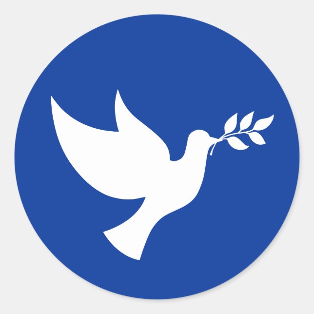 Blue and White Peace Dove Classic Round Sticker (Front)
