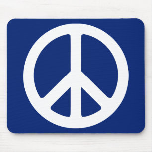 Blue and White Peace Symbol Mouse Pad