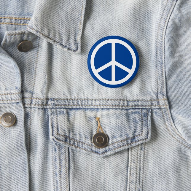 Blue and White Peace Symbol Pinback 6 Cm Round Badge (In Situ)