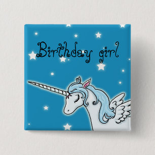 Blue and white Pegasus Unicorn Birthday girl 15 Cm Square Badge