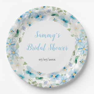 Blue and White Peony Flowers Bridal Shower Paper Plate