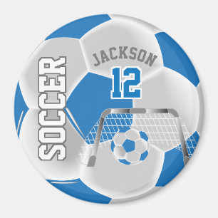 Blue and White Personalise Soccer Ball Magnet