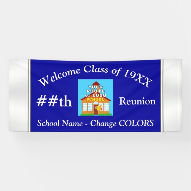 Blue and White Personalised Class Reunion Banners (Horizontal)