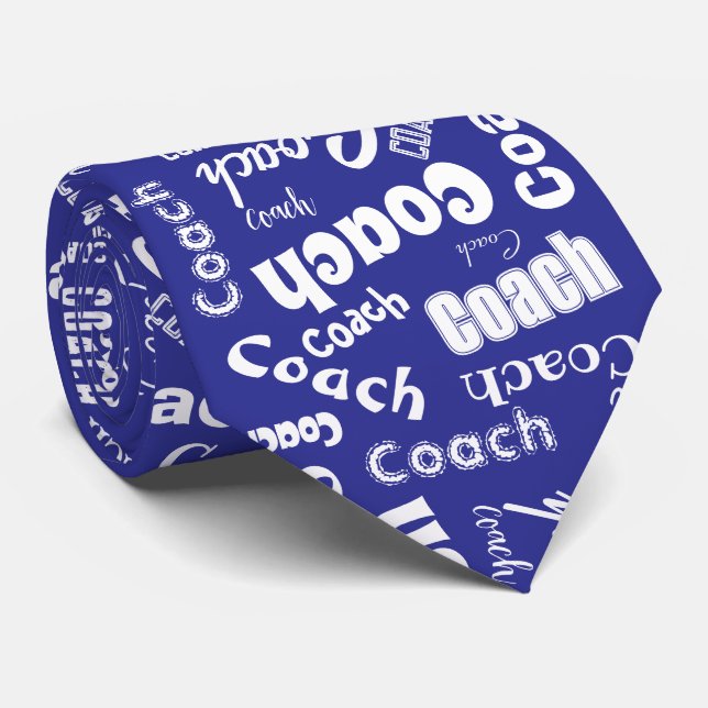 Blue and White Personalised Coach Gift Name Art Tie (Rolled)