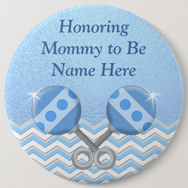 Blue and White Personalised Mummy to Be Button Pin (Front)