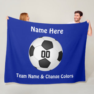 Blue and White Personalised Soccer Throw Blanket