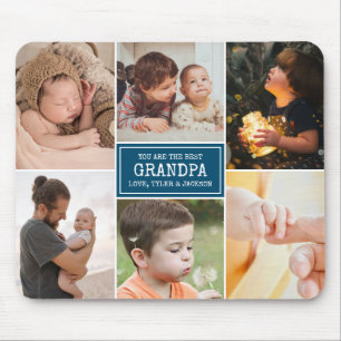Blue and White Photo Collage for Grandpa Mouse Pad