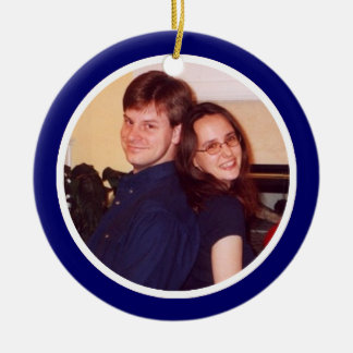 Blue and White Photo Frame - One Sided Ceramic Tree Decoration
