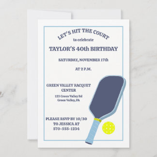 Blue and White Pickleball Birthday Party Invitation
