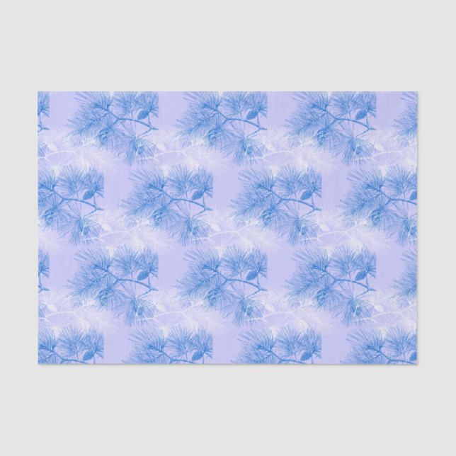 Blue and White Pine Holiday Pattern Tissue Paper (Front)