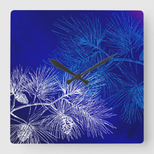 Blue and White Pine Pattern Wall Clock
