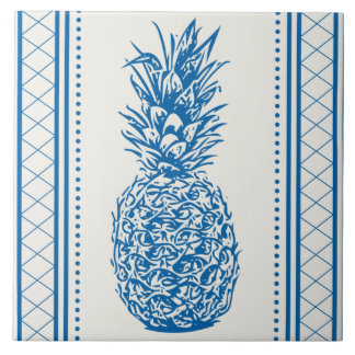 Blue and White Pineapple Silhouette Pattern Tile