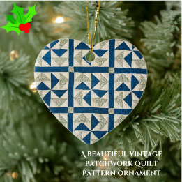 Blue and White Pinwheel Pattern Patchwork Quilt Ceramic Tree Decoration