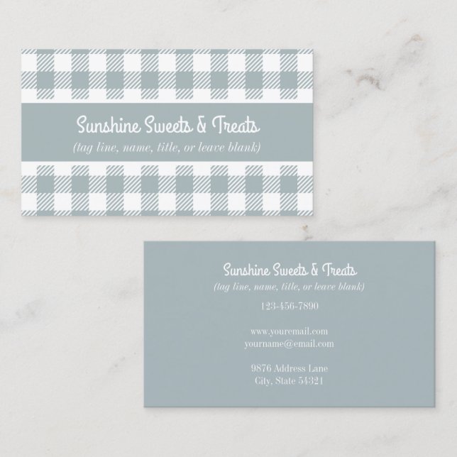 Blue and White Plaid Bakery Business Card (Front/Back)