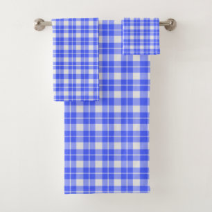 Blue and White Plaid Bath Towel Set