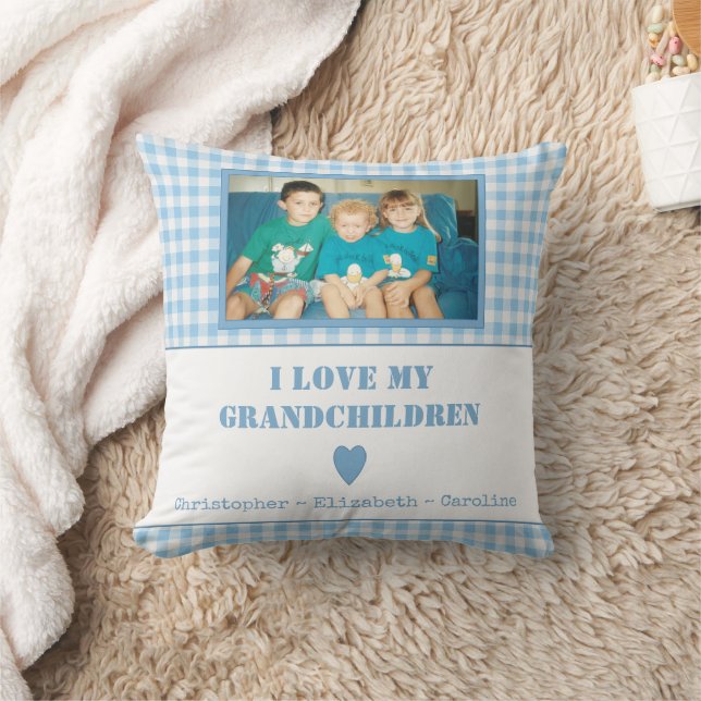 Blue and white plaid gingham with a photo cushion (Blanket)