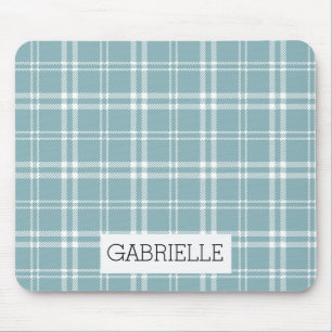 Blue and White Plaid Mouse Pad