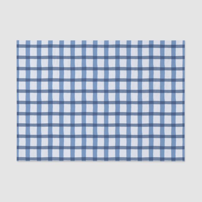 Blue and White Plaid Pattern Tissue Paper (Front)