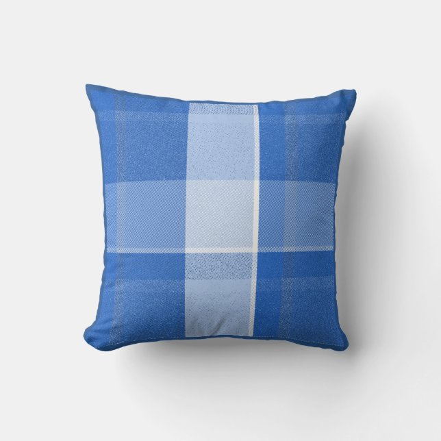 Blue and White Plaid Throw Pillow (Front)
