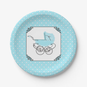 Blue and White Polka Dot Baby Shower Paper Plate