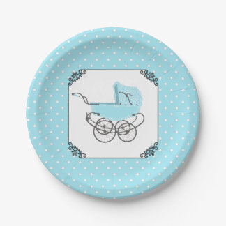 Blue and White Polka Dot Baby Shower Paper Plate