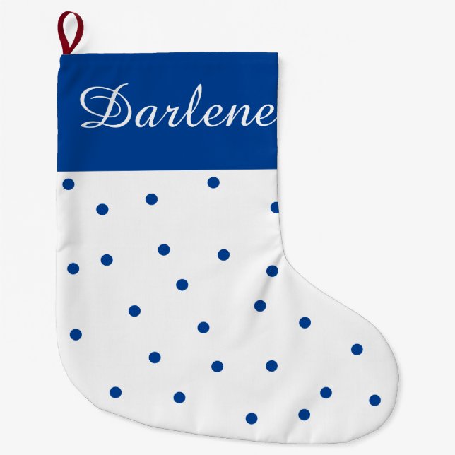 Blue and White Polka Dot Large Christmas Stocking (Front)