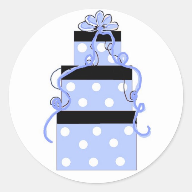 Blue and White Polka Dot Packages Classic Round Sticker (Front)