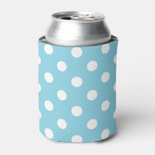 Blue and White Polka Dot Pattern Can Cooler
