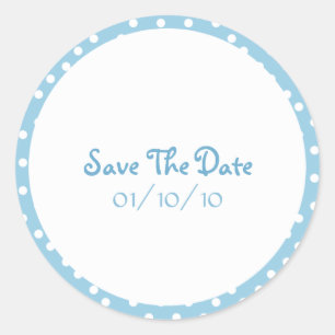 Blue and White Polka Dot Save The Date Stickers