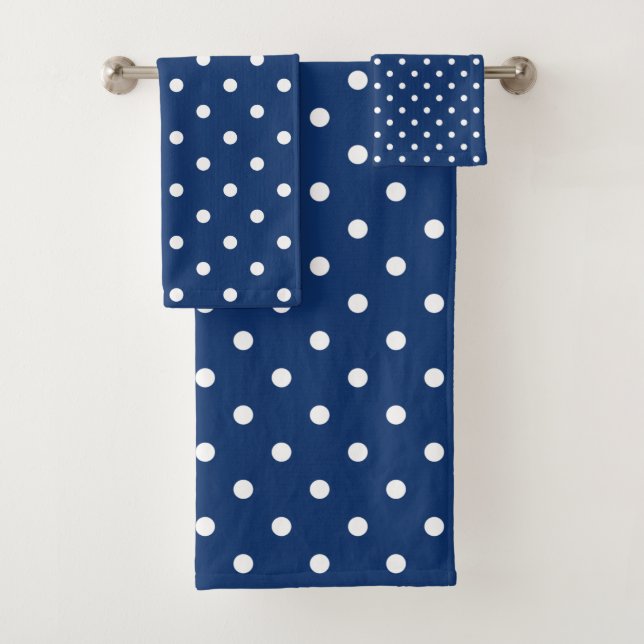Blue and White Polka Dots Bath Towel Set (Insitu)