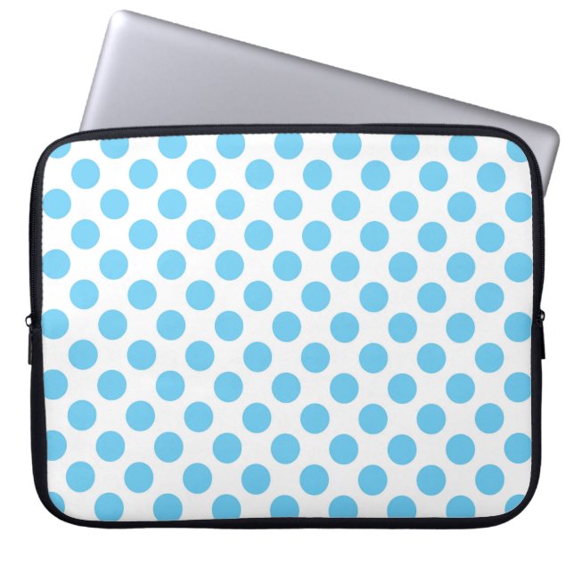 Blue and white polka dots pattern laptop sleeve (Front)