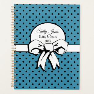Blue and White Polka Dots with Bow Personalised Planner