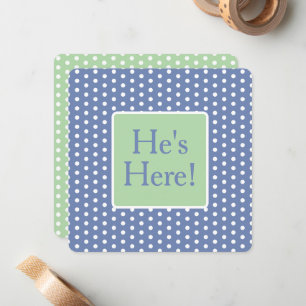Blue and White Polka Dots With Green Monogram Card