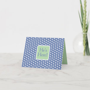 Blue and White Polka Dots With Green Monogram Note Card
