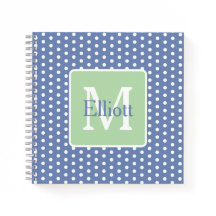 Blue and White Polka Dots With Green Monogram